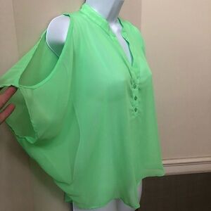 Green Blouse - Cold Shoulder Sheer Shirt
